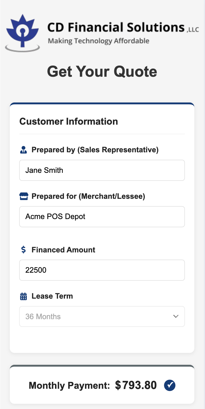 Standard CDFS Quick Quote on mobile